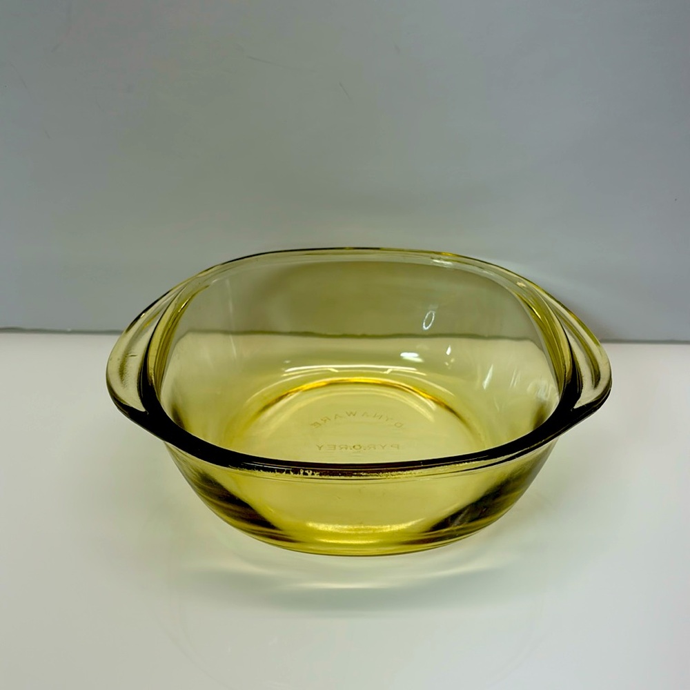 Vintage Pyr-O-Rey Dynaware Amber Yellow Glass Individual Casserole Baking Dish